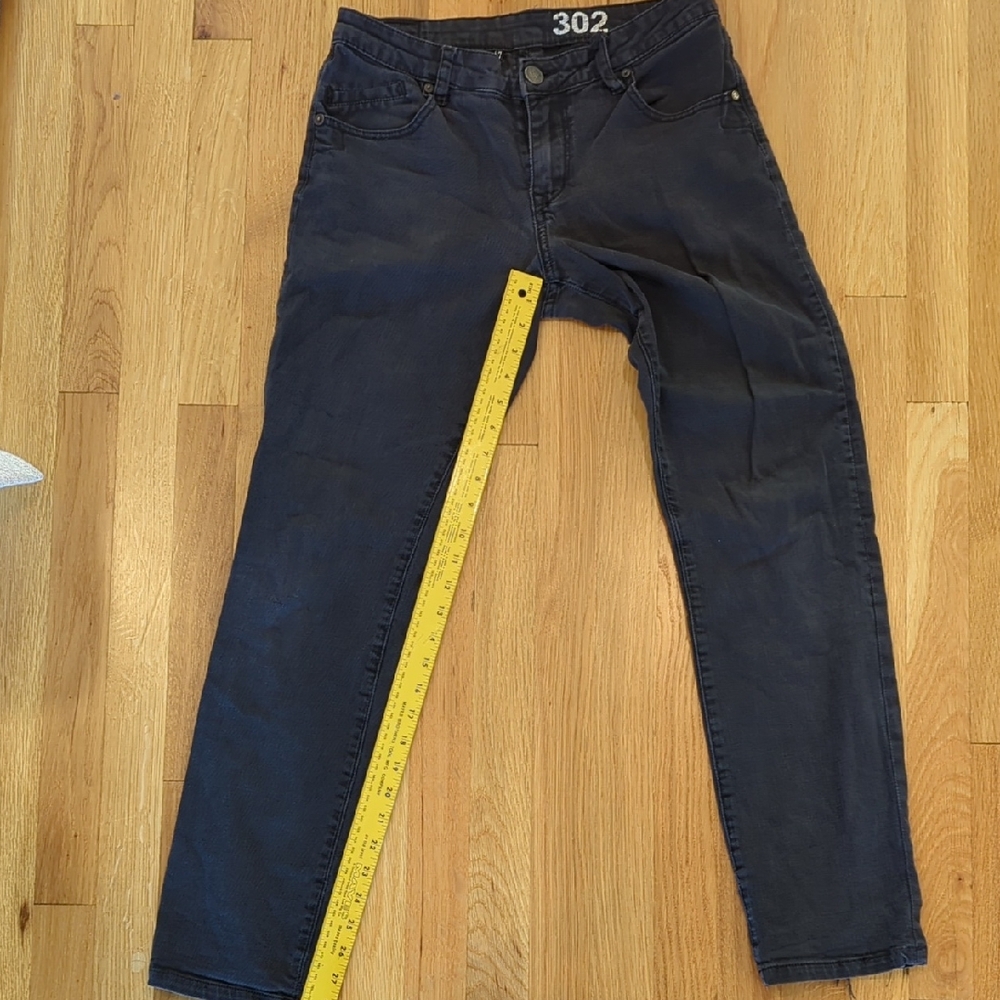 Straight Leg Jeans Lightly Distressed Low Rise Black Cotton Comfy